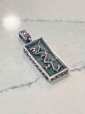 Sterling Silver & Jade Filigree Dragon Pendant